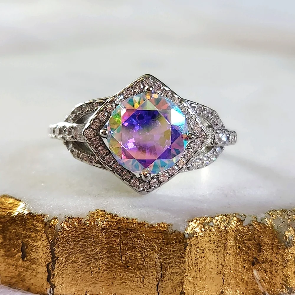 NWT Ryze Aurora Borealis Crystal .925 Sterling Silver Ring - Picture 1 of 8